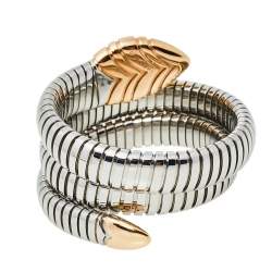 Pre Owned  Bvlgari Serpenti Tubogas Stainless Steel 18K Rose Gold Double Spiral Bracelet SM