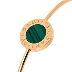 Pre Owned Bvlgari Classic Malachite 18K Rose Gold Narrow Bangle Bracelet