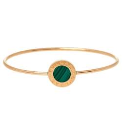 Pre Owned Bvlgari Classic Malachite 18K Rose Gold Narrow Bangle Bracelet