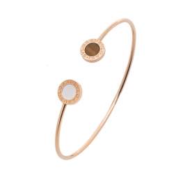 Pre Owned Bvlgari Bvlgari Mother of Pearl Tiger's Eye 18K Rose Gold Narrow Open Cuff Bracelet M