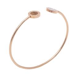 Pre Owned Bvlgari Bvlgari Mother of Pearl Tiger's Eye 18K Rose Gold Narrow Open Cuff Bracelet M