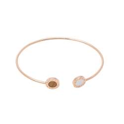 Pre Owned Bvlgari Bvlgari Mother of Pearl Tiger's Eye 18K Rose Gold Narrow Open Cuff Bracelet M