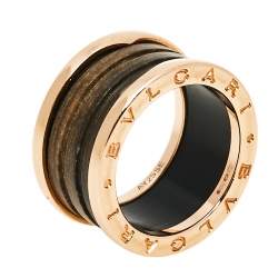Pre Owned Bvlgari B.Zero1 Brown Marble 18K Rose Gold 4-Band Ring Size 54