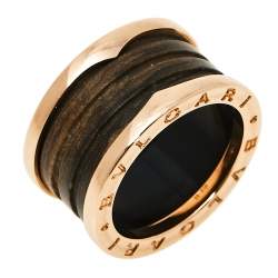 Pre Owned Bvlgari B.Zero1 Brown Marble 18K Rose Gold 4-Band Ring Size 54