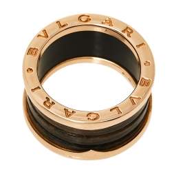 Pre Owned Bvlgari B.Zero1 Brown Marble 18K Rose Gold 4-Band Ring Size 54