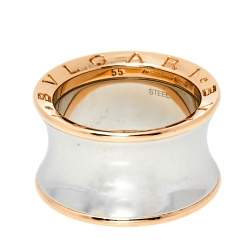 Pre Owned Bvlgari B.Zero1 Anish Kapoor 18K Rose Gold & Steel Band Ring Size 55