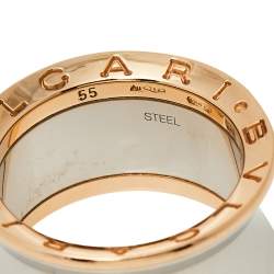 Pre Owned Bvlgari B.Zero1 Anish Kapoor 18K Rose Gold & Steel Band Ring Size 55