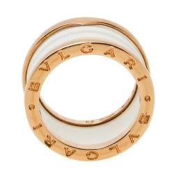 Pre Owned Bvlgari B.Zero1 White Ceramic 18K Rose Gold 4-Band Ring Size 54