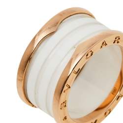 Pre Owned Bvlgari B.Zero1 White Ceramic 18K Rose Gold 4-Band Ring Size 54