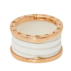 Pre Owned Bvlgari B.Zero1 White Ceramic 18K Rose Gold 4-Band Ring Size 54