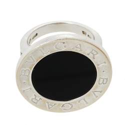 Bvlgari Onyx Inlay 18k White Gold Circular Ring Size 55