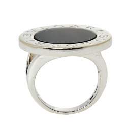 Bvlgari Onyx Inlay 18k White Gold Circular Ring Size 55