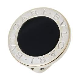 Bvlgari Onyx Inlay 18k White Gold Circular Ring Size 55