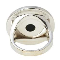 Bvlgari Onyx Inlay 18k White Gold Circular Ring Size 55