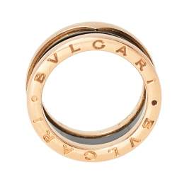 Pre Owned Bvlgari B.Zero1 18K Rose Gold & Black Ceramic Two-Band Ring Size 54