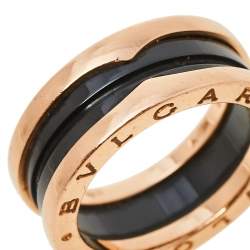 Pre Owned Bvlgari B.Zero1 18K Rose Gold & Black Ceramic Two-Band Ring Size 54