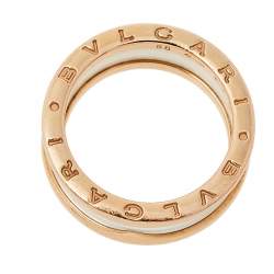 Pre Owned Bvlgari B.Zero1 Ceramic 18K Rose Gold Two Band Ring Size 58