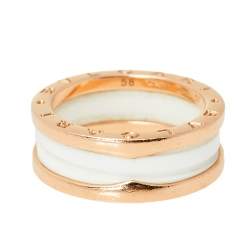 Pre Owned Bvlgari B.Zero1 Ceramic 18K Rose Gold Two Band Ring Size 58