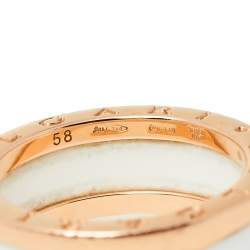 Pre Owned Bvlgari B.Zero1 Ceramic 18K Rose Gold Two Band Ring Size 58