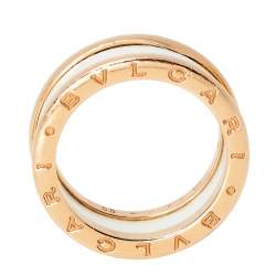 Pre Owned Bvlgari B.Zero1 Ceramic 18K Rose Gold Two Band Ring Size 58