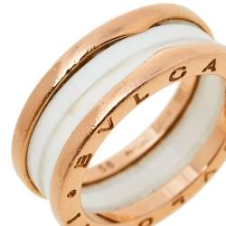 Pre Owned Bvlgari B.Zero1 Ceramic 18K Rose Gold Two Band Ring Size 58