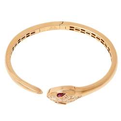 Pre Owned Bvlgari Serpenti Rubelite Diamond 18K Rose Gold Open Cuff Bracelet S