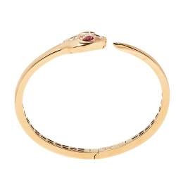 Pre Owned Bvlgari Serpenti Rubelite Diamond 18K Rose Gold Open Cuff Bracelet S