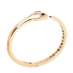 Pre Owned Bvlgari Serpenti Rubelite Diamond 18K Rose Gold Open Cuff Bracelet S