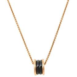 Pre Owned Bvlgari B.Zero1 Black Ceramic 18K Rose Gold Pendant Necklace