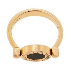 Pre Owned Bvlgari Bvlgari Mother of Pearl Onyx 18K Rose Gold Flip Ring Size 53
