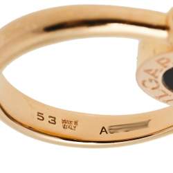 Pre Owned Bvlgari Bvlgari Mother of Pearl Onyx 18K Rose Gold Flip Ring Size 53