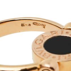 Pre Owned Bvlgari Bvlgari Mother of Pearl Onyx 18K Rose Gold Flip Ring Size 53