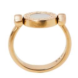 Pre Owned Bvlgari Bvlgari Mother of Pearl Onyx 18K Rose Gold Flip Ring Size 53