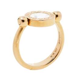 Pre Owned Bvlgari Bvlgari Mother of Pearl Onyx 18K Rose Gold Flip Ring Size 53