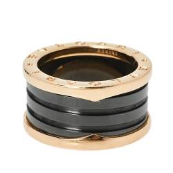 Pre Owned Bvlgari B.Zero1 4-Band Black Ceramic 18K Rose Gold Band Ring Size 55