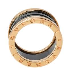 Pre Owned Bvlgari B.Zero1 4-Band Black Ceramic 18K Rose Gold Band Ring Size 55