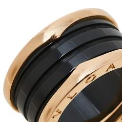 Pre Owned Bvlgari B.Zero1 4-Band Black Ceramic 18K Rose Gold Band Ring Size 55