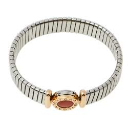 Pre Owned Bvlgari Tubogas Coral 18K Rose Gold Steel Cuff Bracelet S