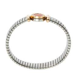 Pre Owned Bvlgari Tubogas Coral 18K Rose Gold Steel Cuff Bracelet S