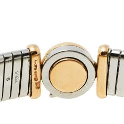 Pre Owned Bvlgari Tubogas Coral 18K Rose Gold Steel Cuff Bracelet S