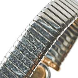 Pre Owned Bvlgari Tubogas Coral 18K Rose Gold Steel Cuff Bracelet S