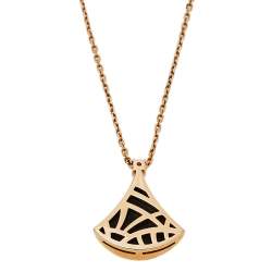 Pre Owned Bvlgari Divas' Dream Diamond Onyx 18K Rose Gold Pendant Necklace