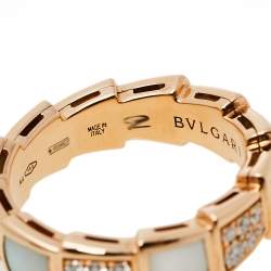 Pre Owned Bvlgari Serpenti Viper Mother of Pearl Diamond 18K Rose Gold Band Ring Size 52