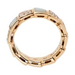 Pre Owned Bvlgari Serpenti Viper Mother of Pearl Diamond 18K Rose Gold Band Ring Size 52