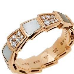 Pre Owned Bvlgari Serpenti Viper Mother of Pearl Diamond 18K Rose Gold Band Ring Size 52