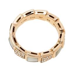 Pre Owned Bvlgari Serpenti Viper Mother of Pearl Diamond 18K Rose Gold Band Ring Size 52