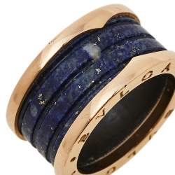 Pre Owned Bvlgari B.Zero1 Lapis Lazuli 18K Rose Gold Band Ring Size 57
