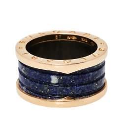 Pre Owned Bvlgari B.Zero1 Lapis Lazuli 18K Rose Gold Band Ring Size 57
