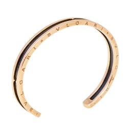 Pre Owned Bvlgari B.Zero1 18K Rose Gold Carbon Coated Steel Open Cuff Bracelet