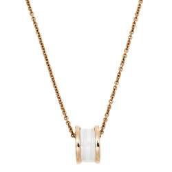 Pre Owned Bvlgari B.Zero1 3 Band 18K Rose Gold White Ceramic Pendant Necklace